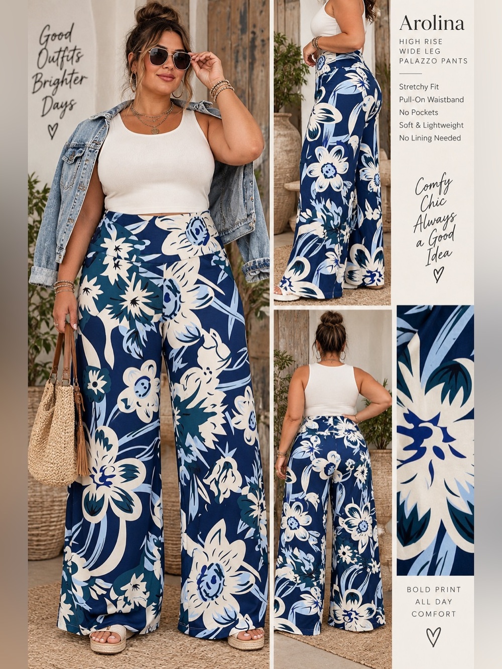 AROLINA Stretchy High Rise Wide Leg Palazzo Pants NWT
